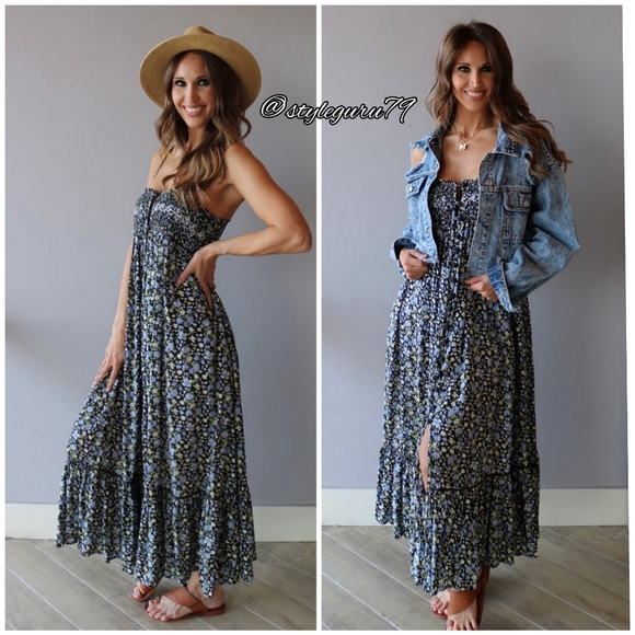 Free People Dresses & Skirts - NWT, Free People, Molly Jo Midi Printed Dress - Black Multi